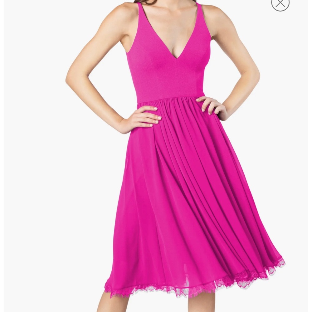 NWT Dress the Population Alicia Crepe Midi Dress - M in bright fuchsia